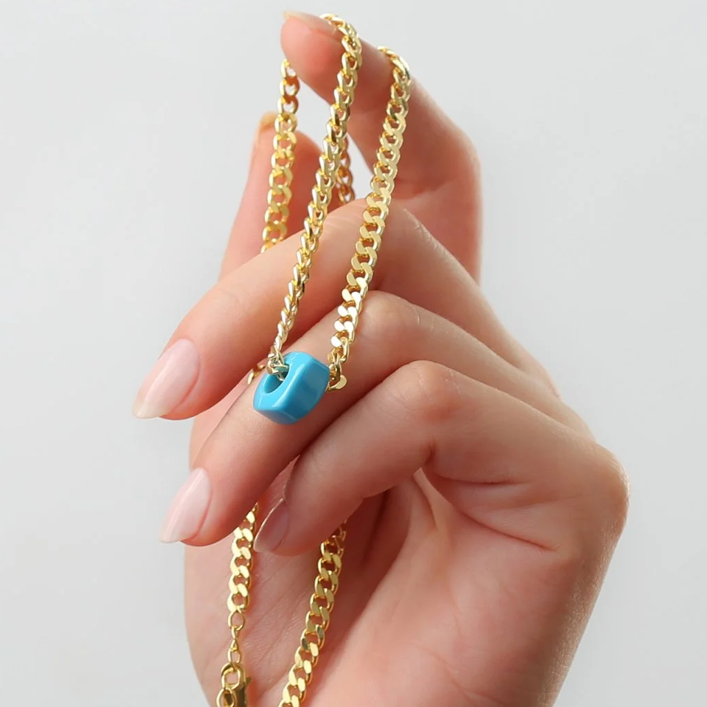 925 Ayar Gümüş Mavi Boncuklu Gurmet Zincir Kolye