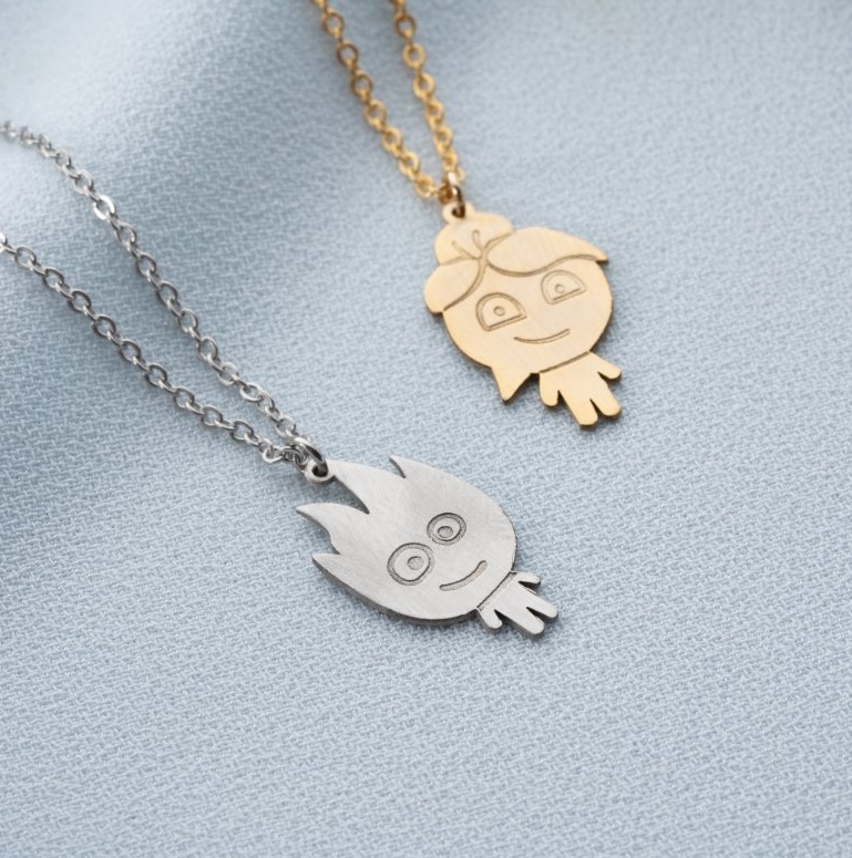 925 Ayar Gümüş Sevgililere Özel Ateşle Su Çift Kolye