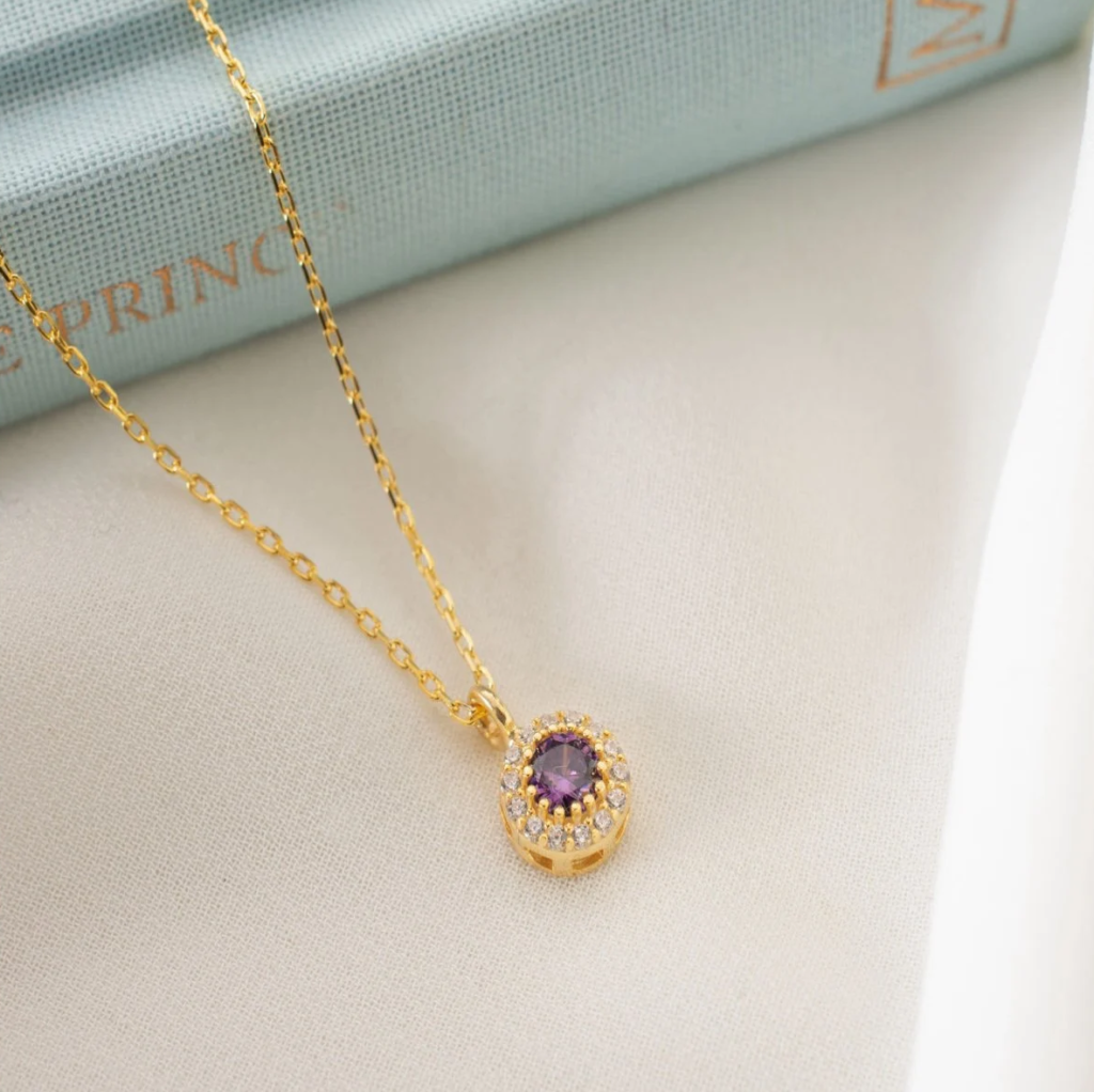 925 Ayar Gümüş Şubat Ayı Doğum Taşı ( Ametist ) Kolye