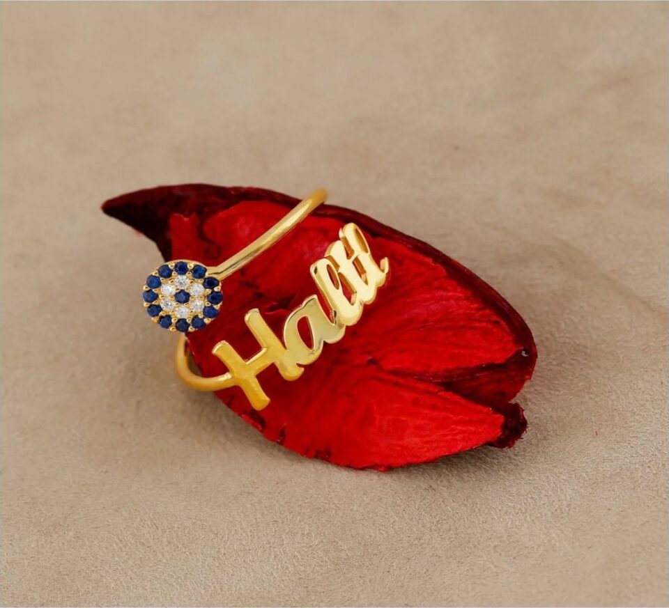 925 Ayar Gümüş Kesimli İsimli Nazar Yüzük