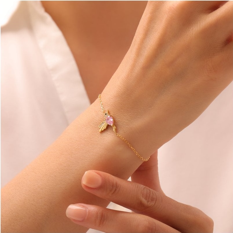 14 Ayar Altın Kaplama Kişiye Özel Doğum Taşı Bijuteri Bileklik