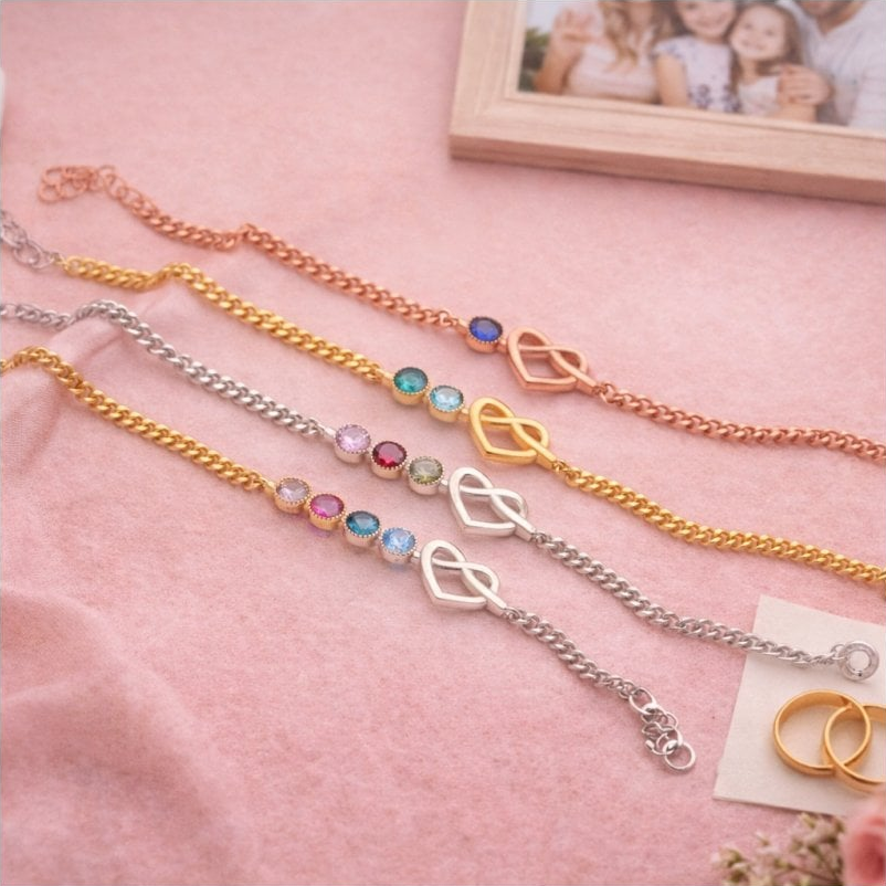 Kişiye Özel Doğum Taşlı Zincirli Bileklik - Bijuteri