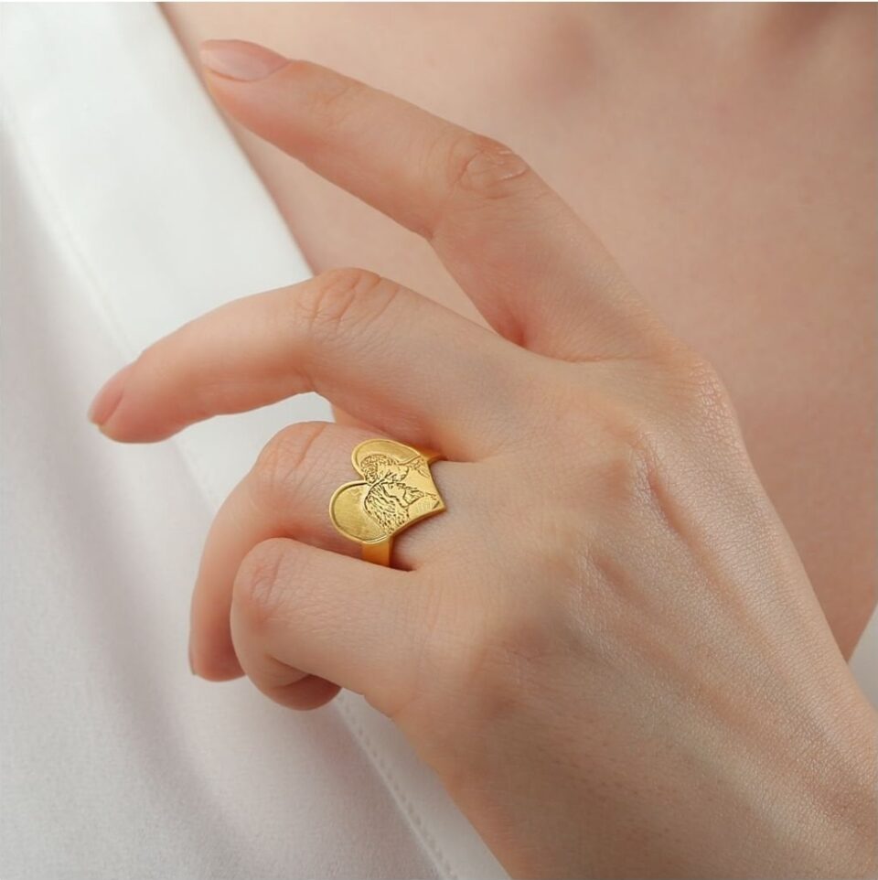 925 Ayar Gümüş Resimli Yüzük (Kalp)