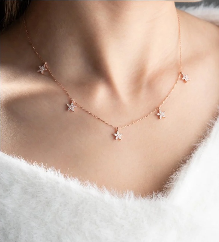 925 Ayar Gümüş Zirkon Taşlı Çiçek Kolye