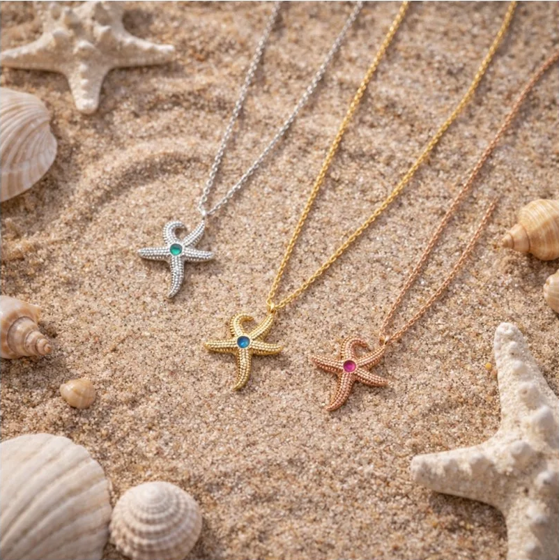 Kişiye Özel Doğum Taşlı Deniz Yıldızı Kolye - Bijuteri