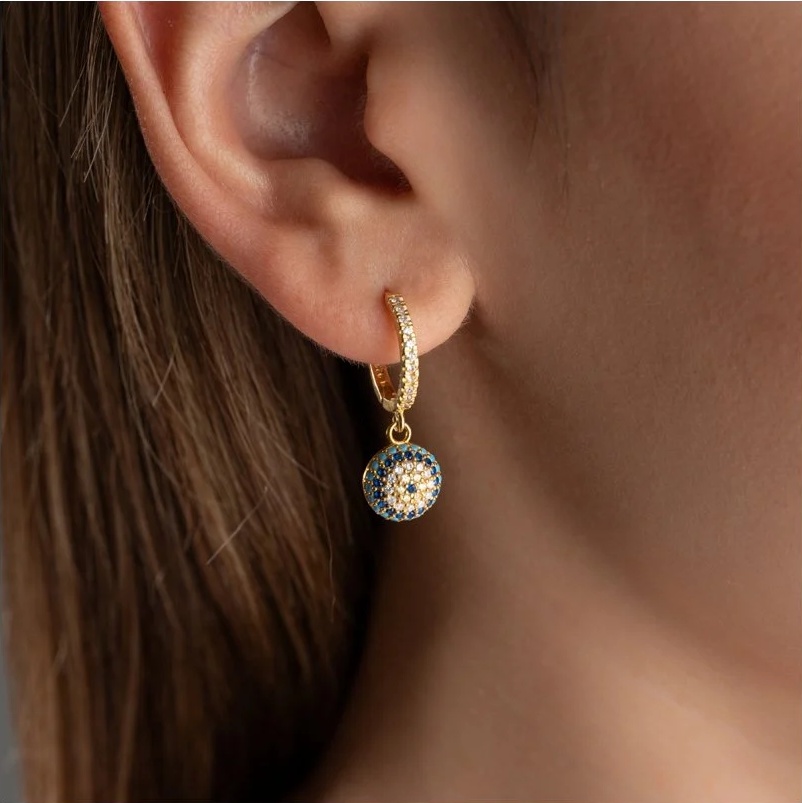 925 Ayar Gümüş Göz Nazarlı Küpe