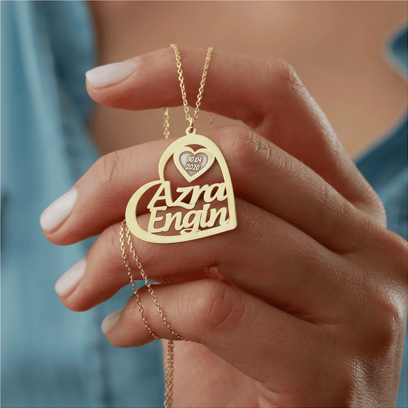 925 Ayar Gümüş İsimli Tarihli Kalp Kolye