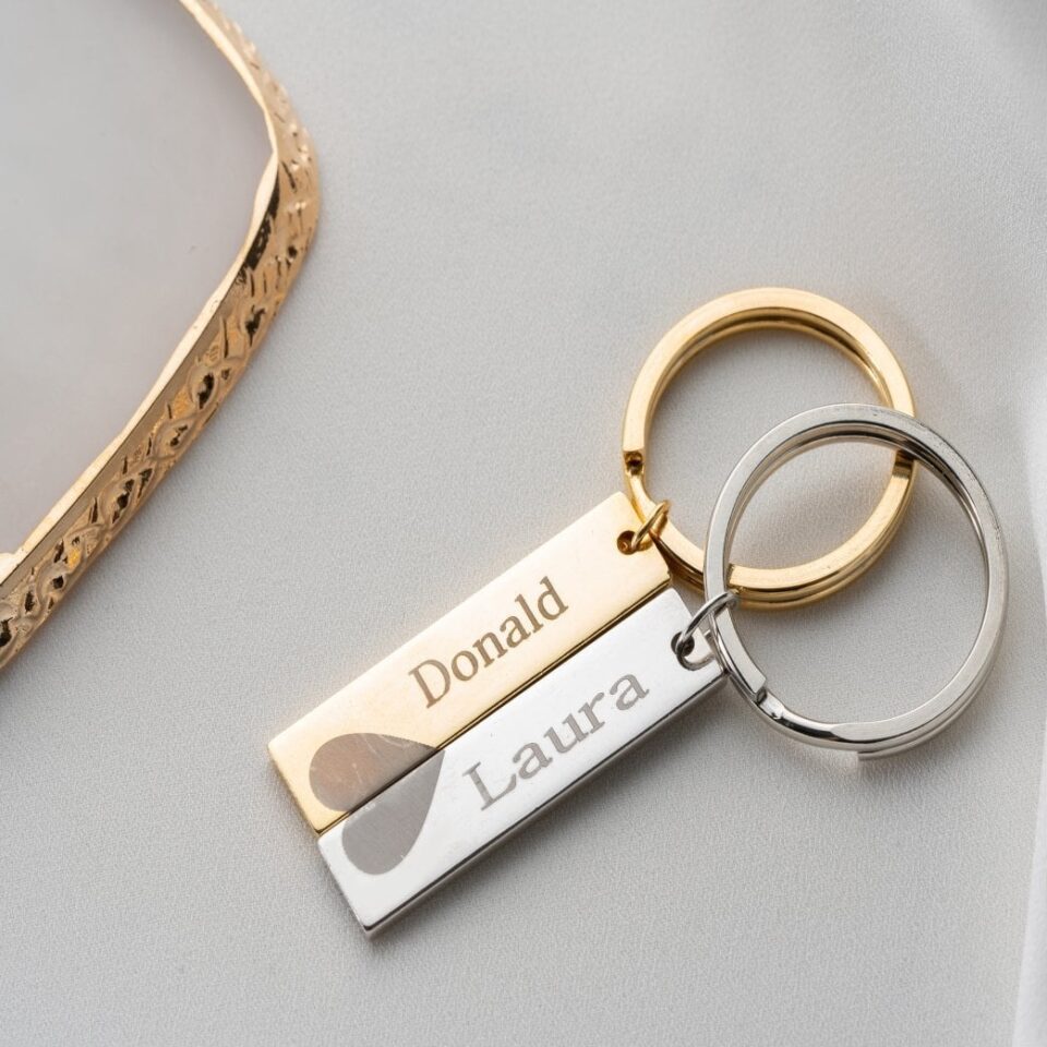 Kişiye Özel Çift Kalpli Çelik Anahtarlık ( 2 Adet )