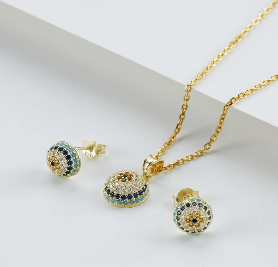 925 Ayar Gümüş Göz Nazarlı Takı Seti