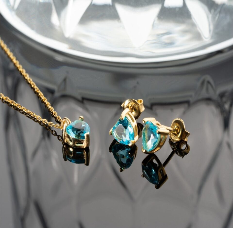 925 Ayar Gümüş Aylara Göre Kalpli Doğum Taşı Kolye - Küpe Seti