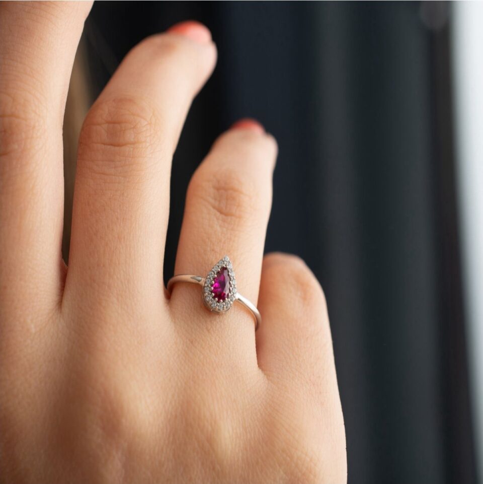 925 Ayar Gümüş Doğum Aylarına Özel Damla Taşlı Ayarlanabilir Yüzük